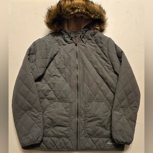 Eddie Bauer Quilted Down Full Zip Sherpa Lined Parka Jacket Women's XL Faux Fur